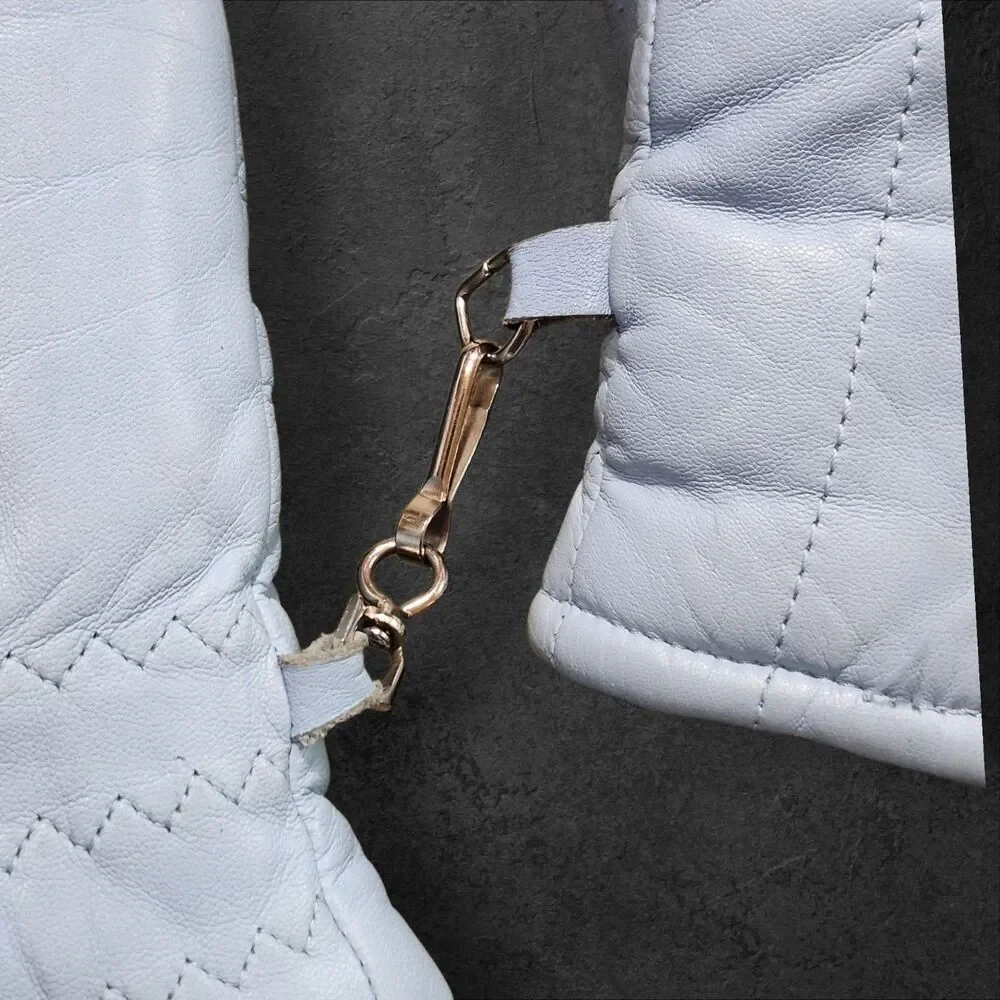Vintage 1970s Conroy Leather Ski Gloves Powder Blue Zip Cuff Japan Ladies Med